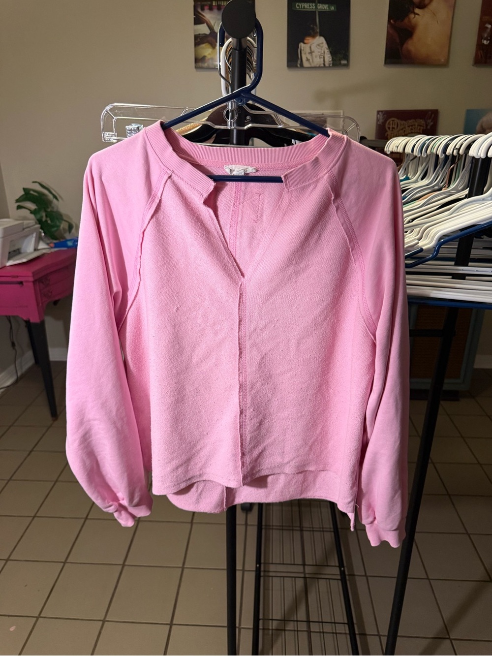 Blu Pepper Pink Split-Neck Pullover Sweatshirt